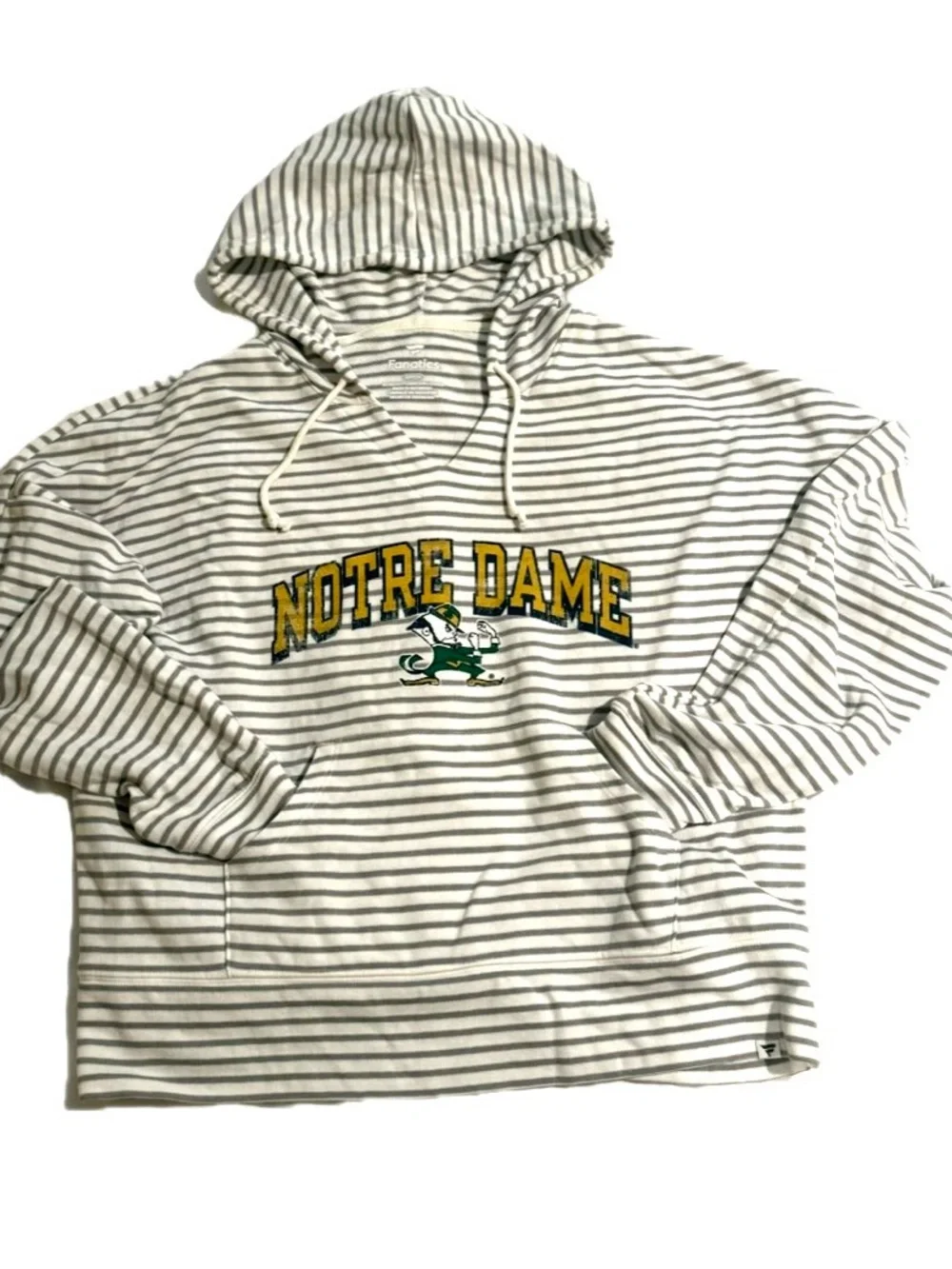 Fanatics Notre Dame Striped Hooded Pullover - White & Light Gray
